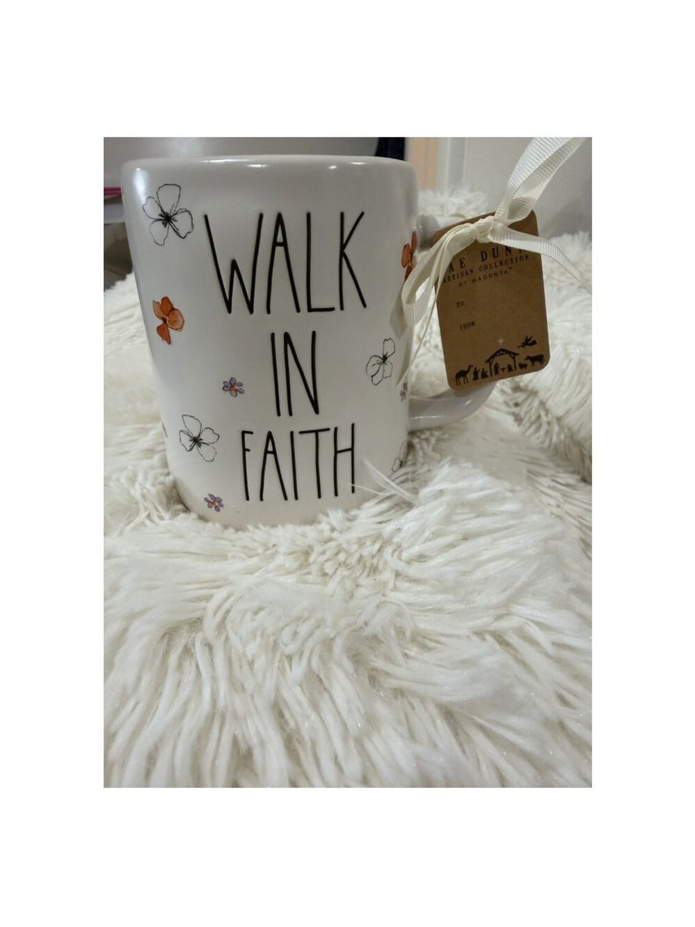 Rae Dunn White "Walk In Faith" Floral Mug